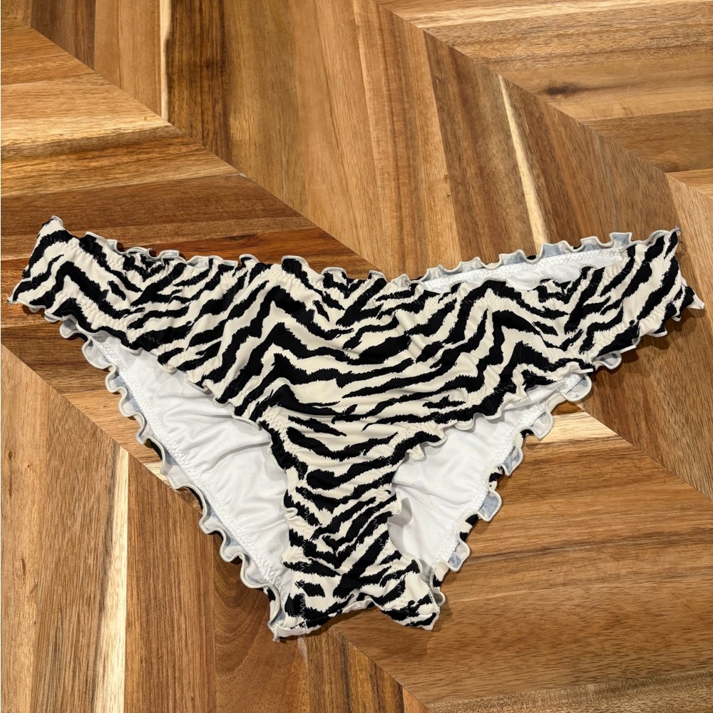 Shade & Shore Ruffle Trim Zebra Print Bikini Bottom